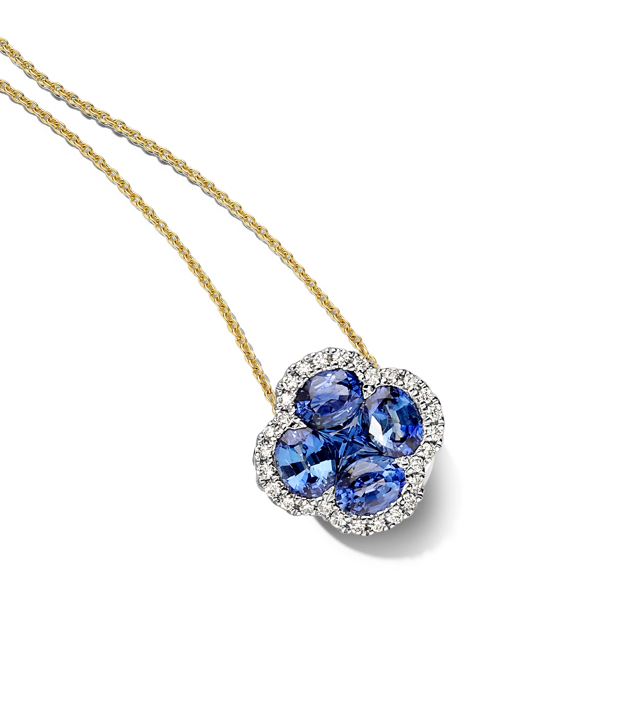 18krt geelgouden collier met blauw saffier 5-0.61 en diamant 24-0.09ct GSI | 42-45cm