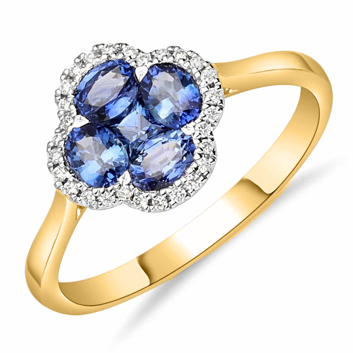 Bicolor gouden briljant 28-0.10ct GSI ring met blauw saffier 5-0.93 - VSJ0036