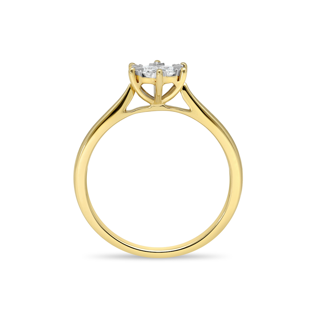 14krt geelgouden ring met 12-0.15ct &  1-0.10ct diamant HSI