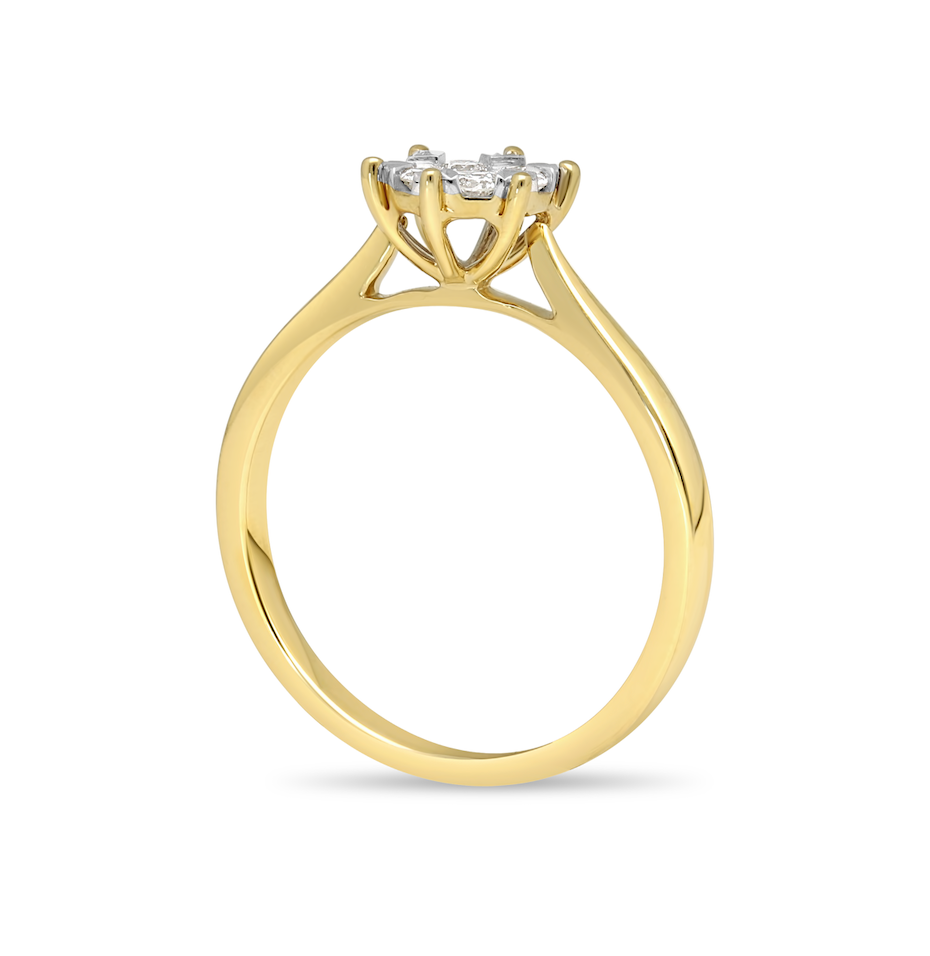 14krt geelgouden ring met 12-0.15ct &  1-0.10ct diamant HSI