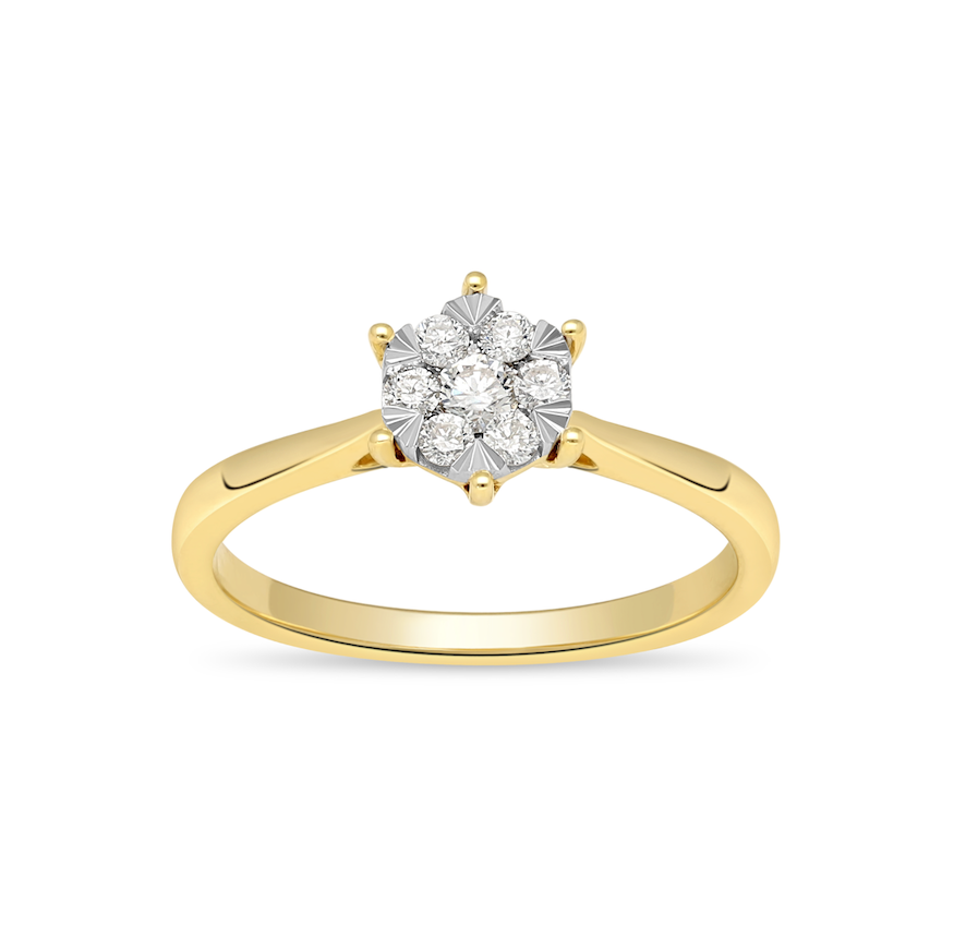 14krt geelgouden ring met 12-0.15ct &  1-0.10ct diamant HSI