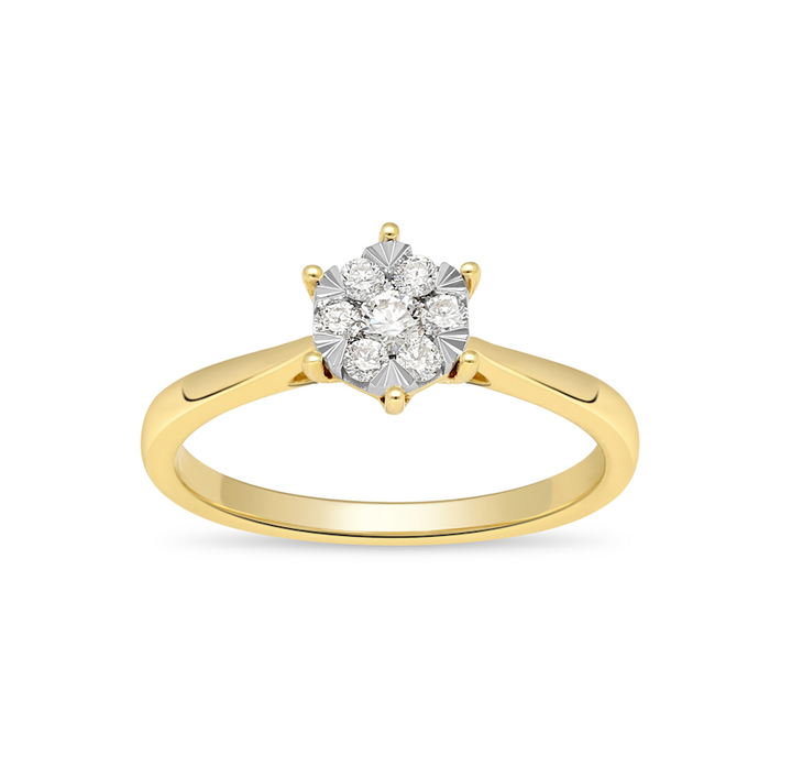 14krt geelgouden ring met 12-0.15ct &  1-0.10ct diamant HSI