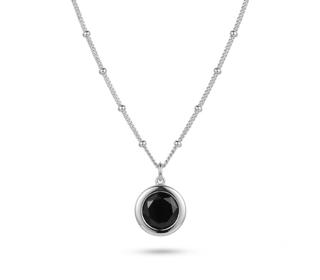 Zilveren collier bolletjes met Onyx hanger | 45cm