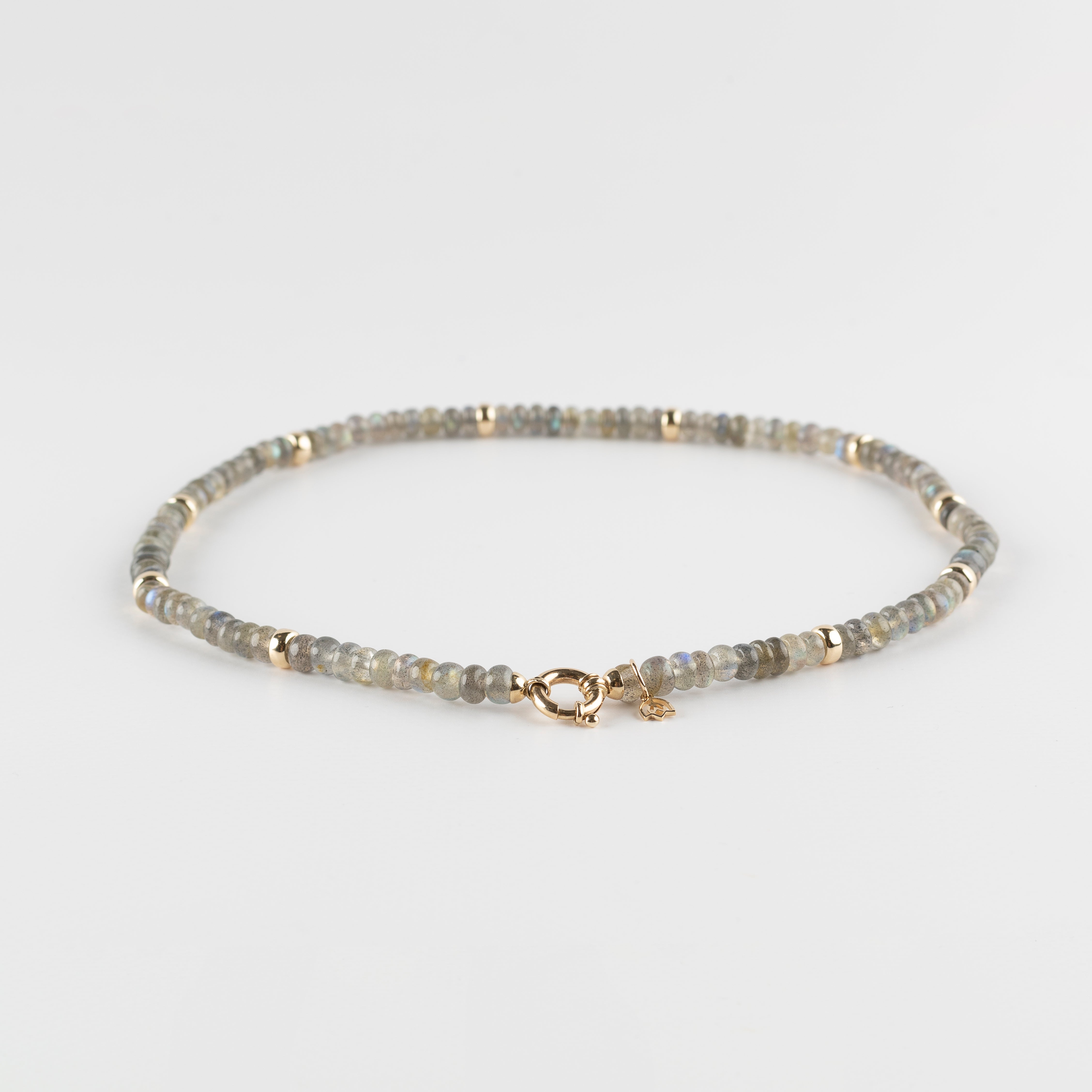 Y&G Edelstenen collier | Donkere Labradoriet & 14kt goud | 45cm