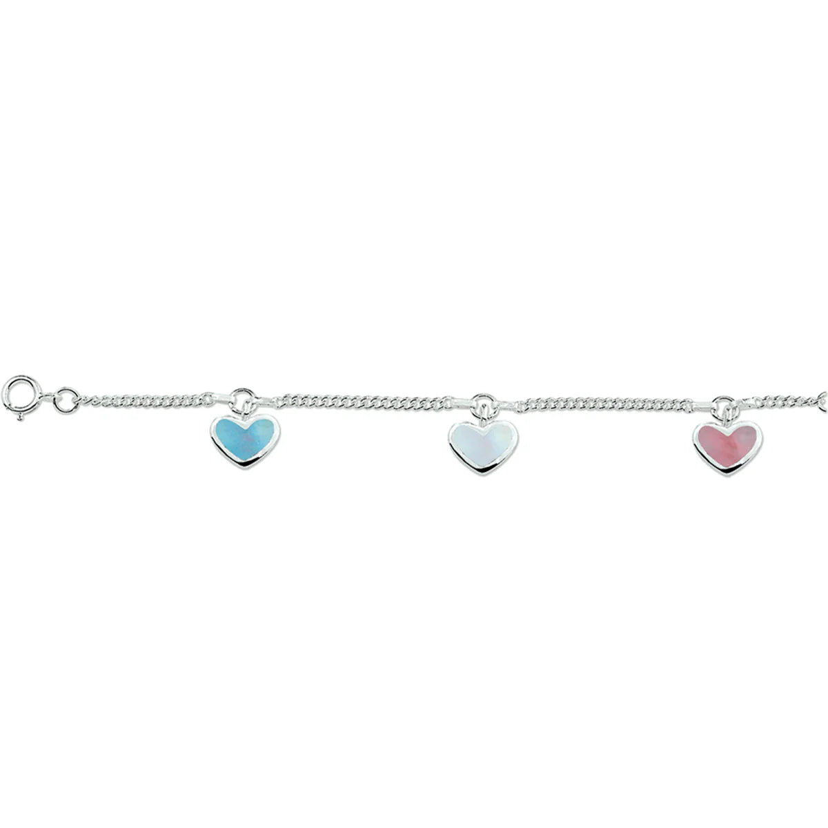 Zilveren armband emaille hartjes | 13-15cm