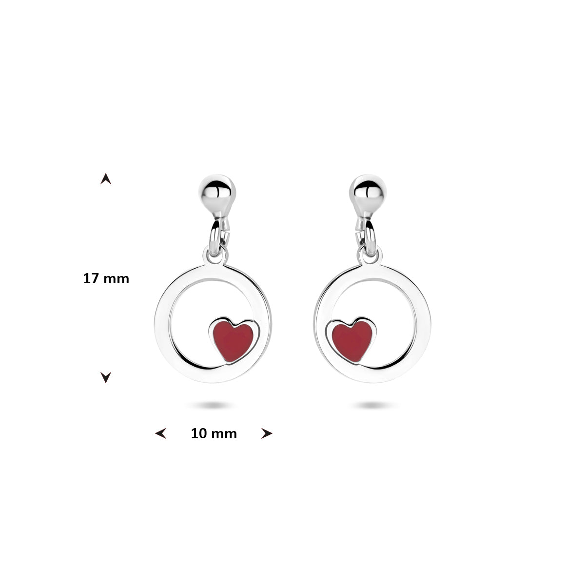 Zilveren oorhangers emaille rode hart | 16x10mm