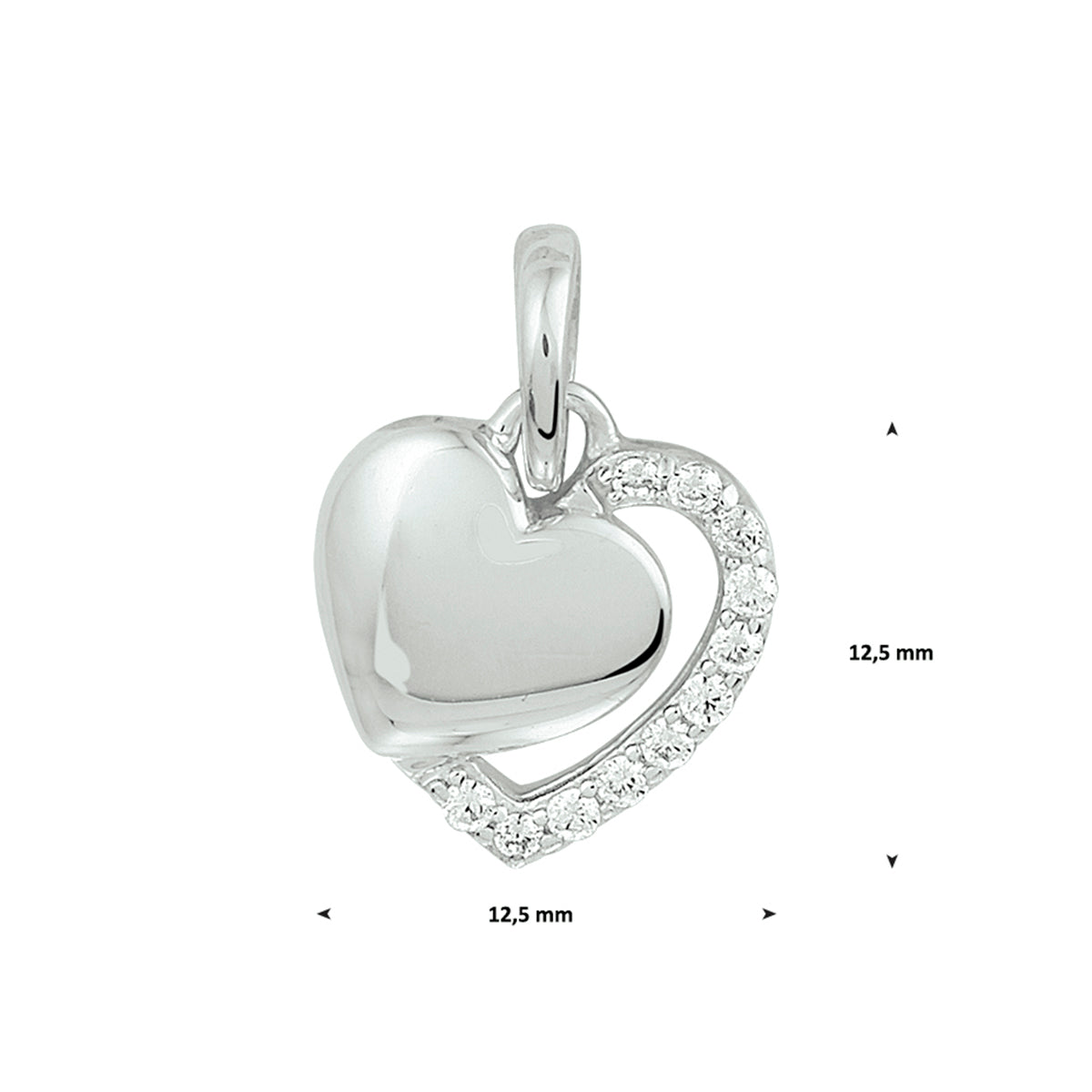 Zilveren hanger hartjes zirkonia | 11,5mm