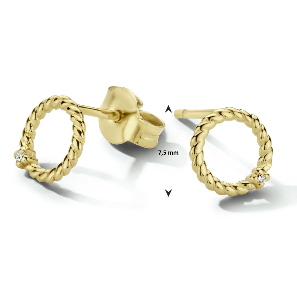 14krt geelgouden oorknoppen briljant 0.02ct