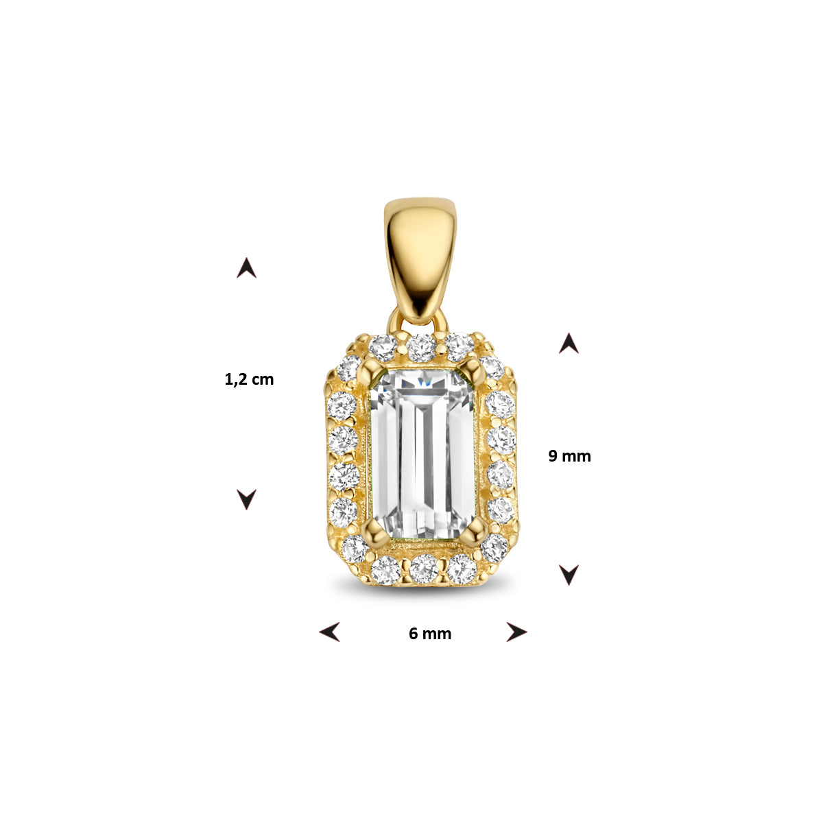 14krt geelgouden hanger baquette zirconia 12x6mm