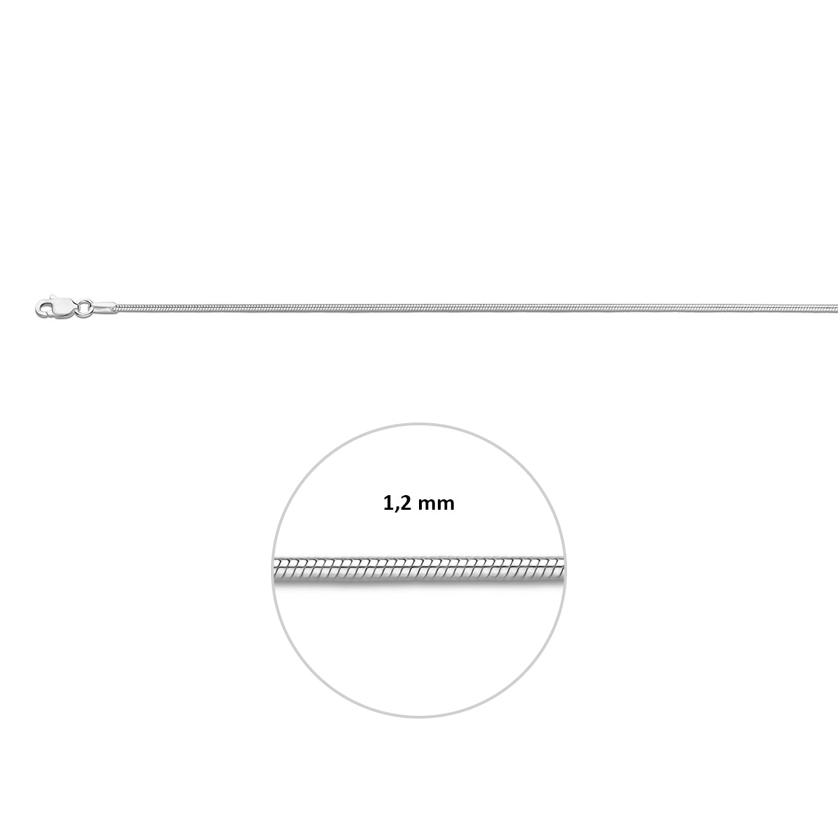 Zilveren lengtecollier - slang rond 1,2mm