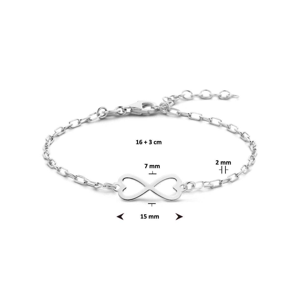 Zilveren armband infinity 7x15mm | 16-19cm