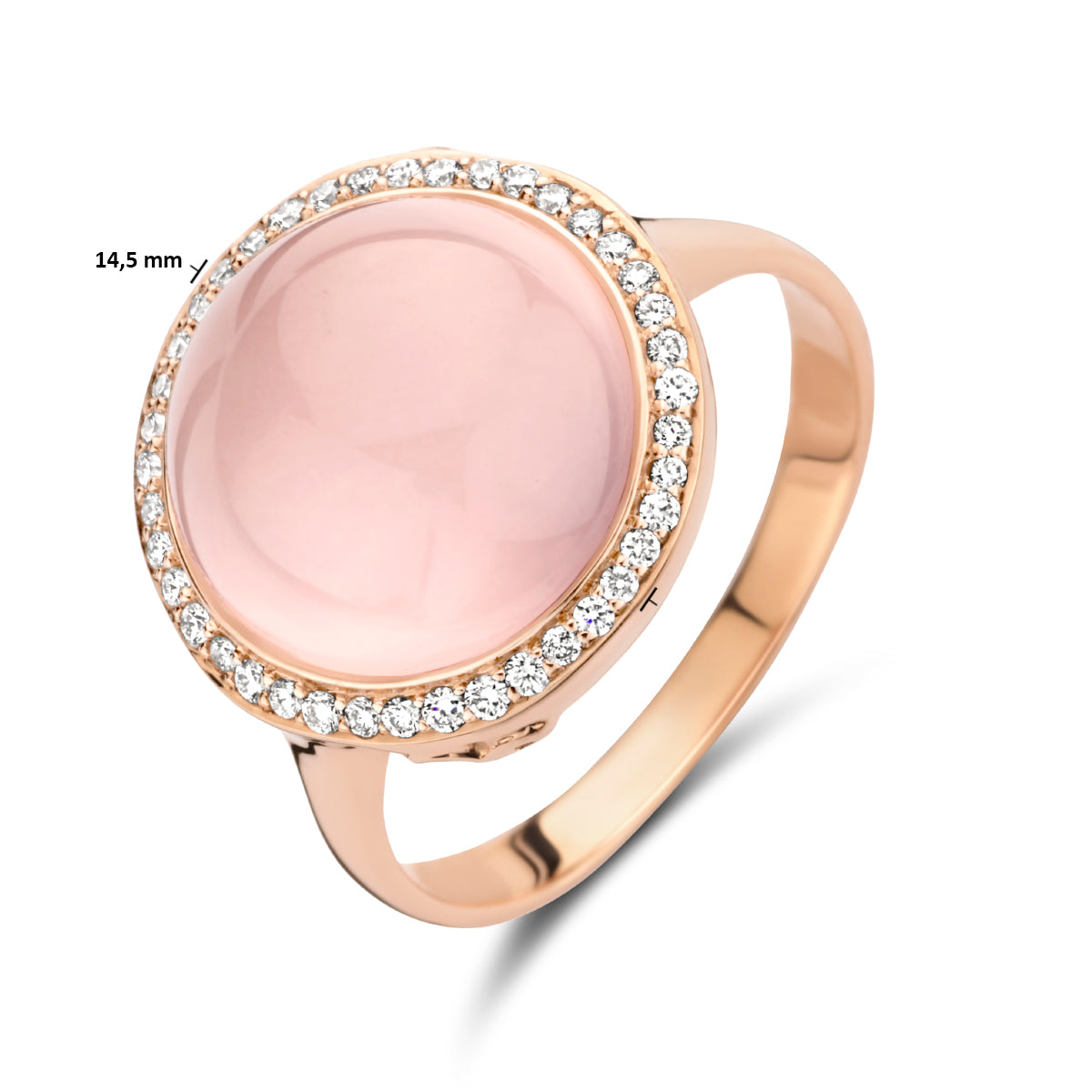 14krt roségouden ring met 6,5ct rozenkwarts en diamant 0,19ct GSI | 14,5mm