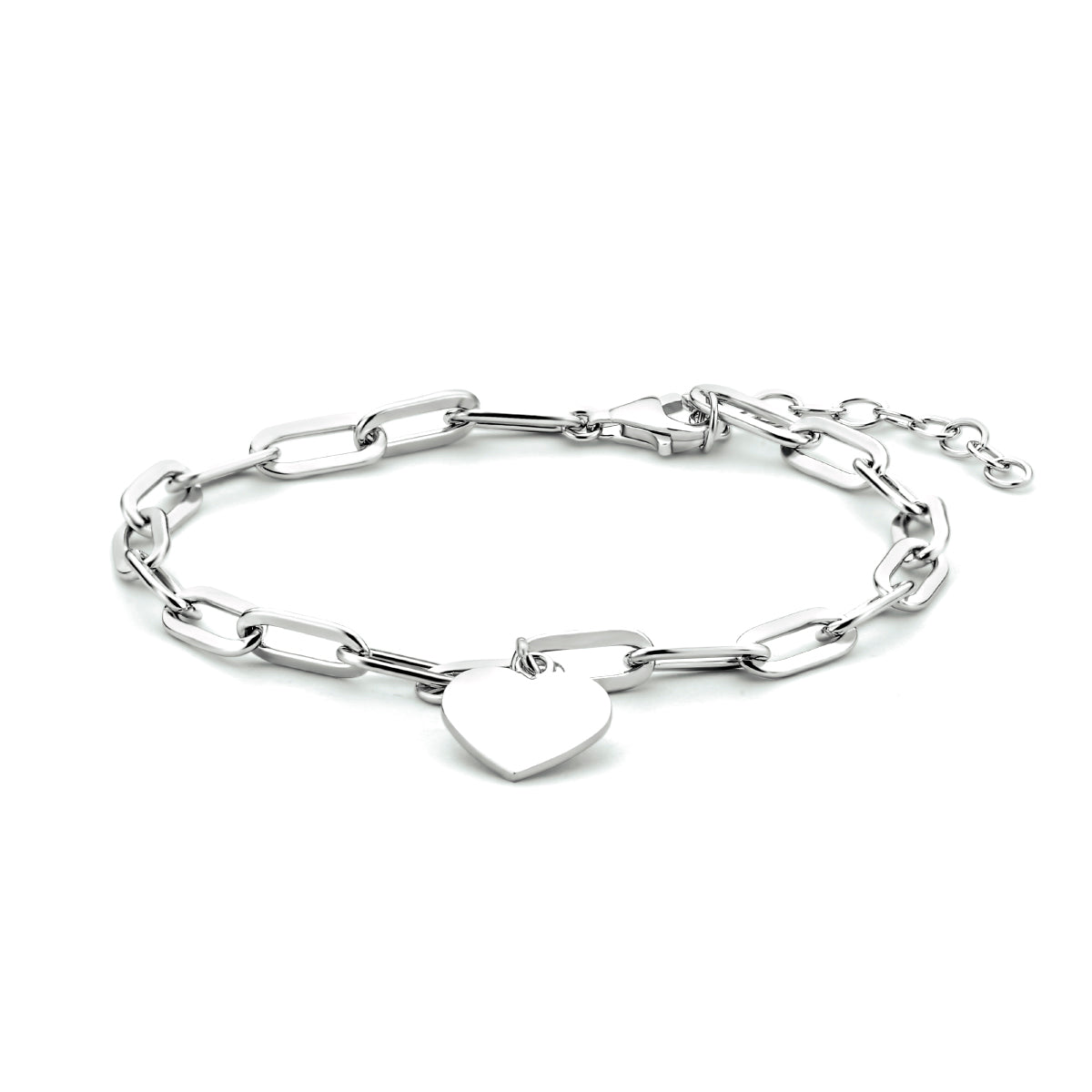 Zilveren armband hart paperclip platte buis 4mm | 16-19cm