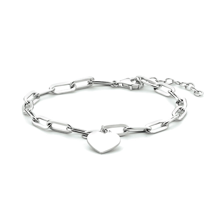 Zilveren armband hart paperclip platte buis 4mm | 16-19cm