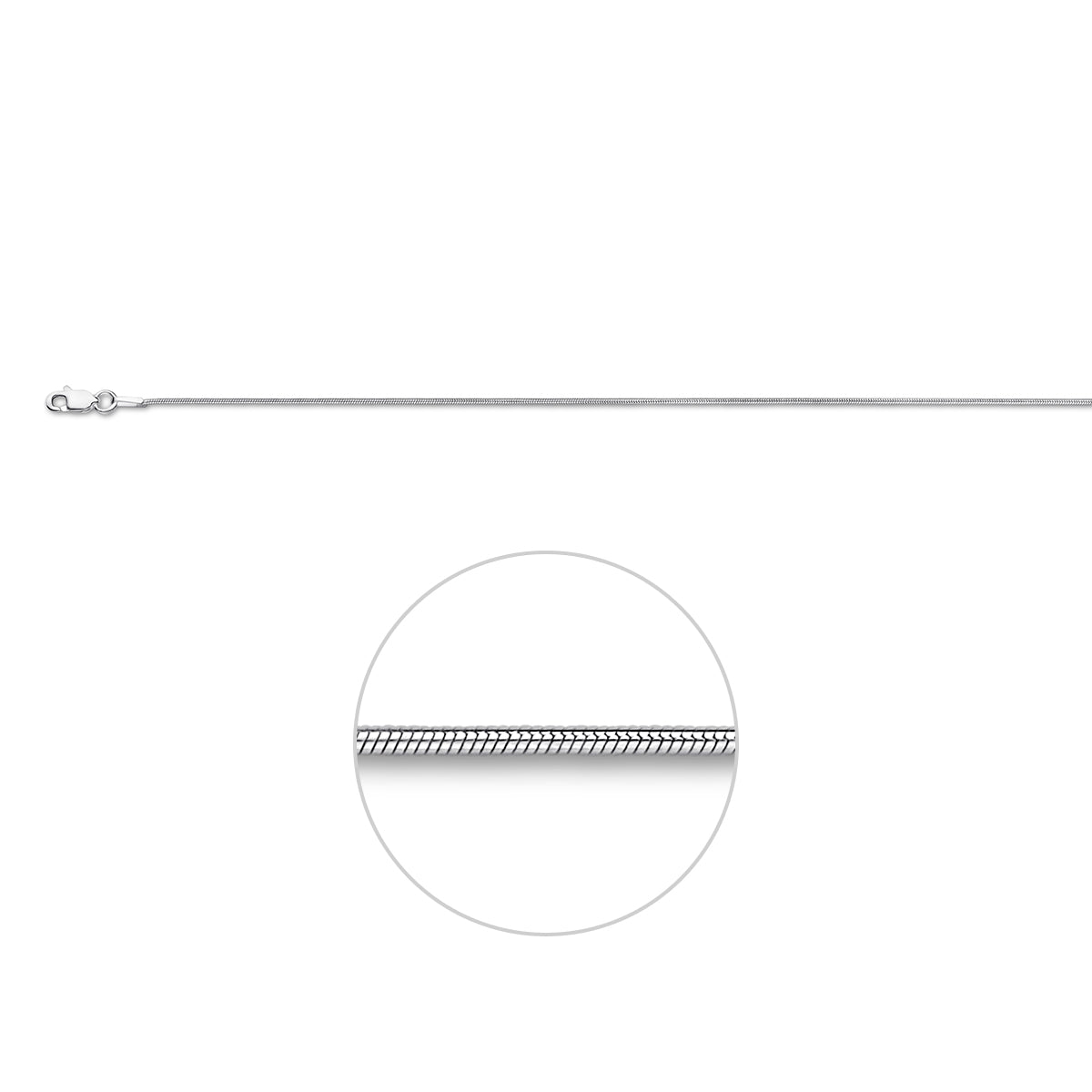 Zilveren lengtecollier - slang rond 0,9mm