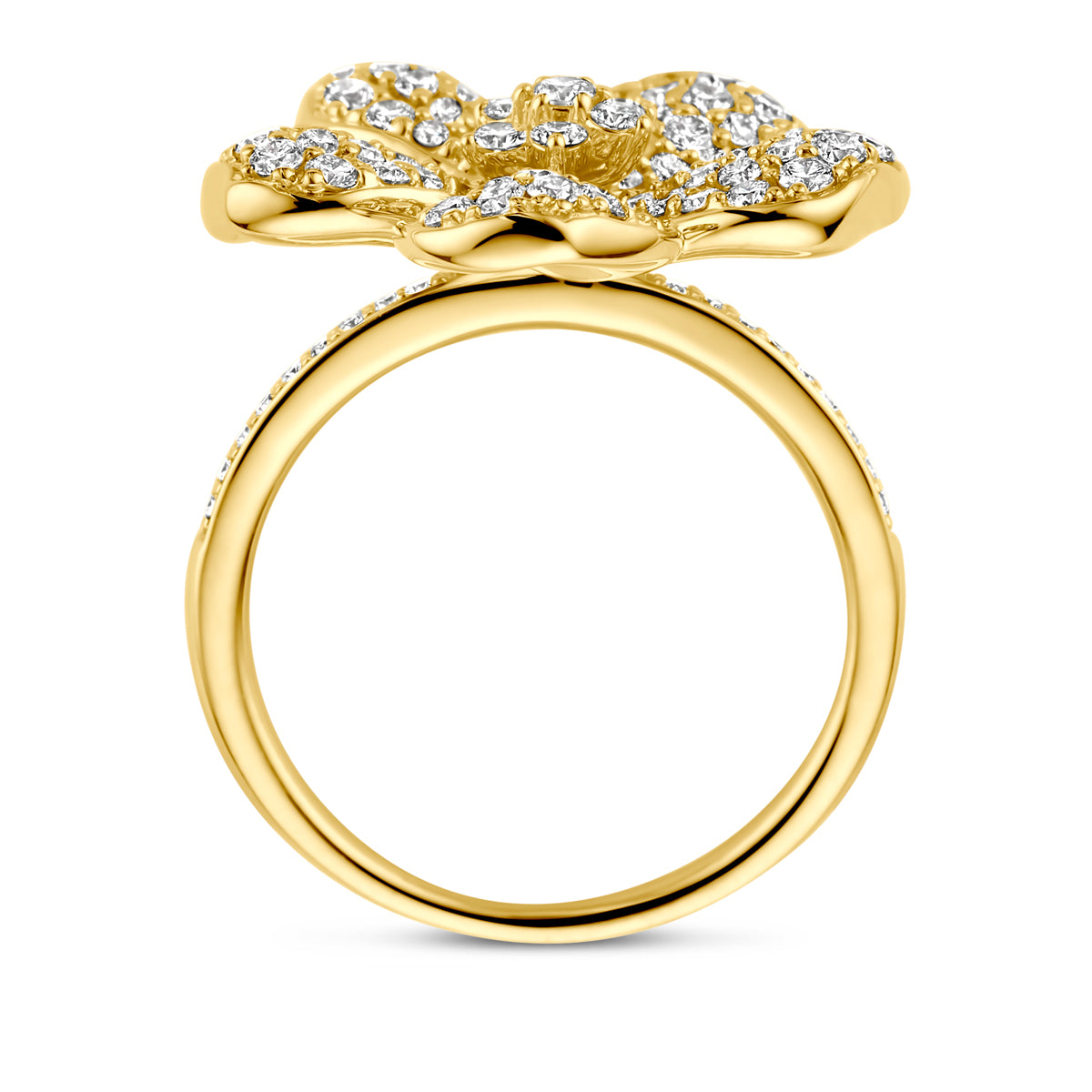 14krt geelgouden ring "bloem" met diamant 1,50ct HSI