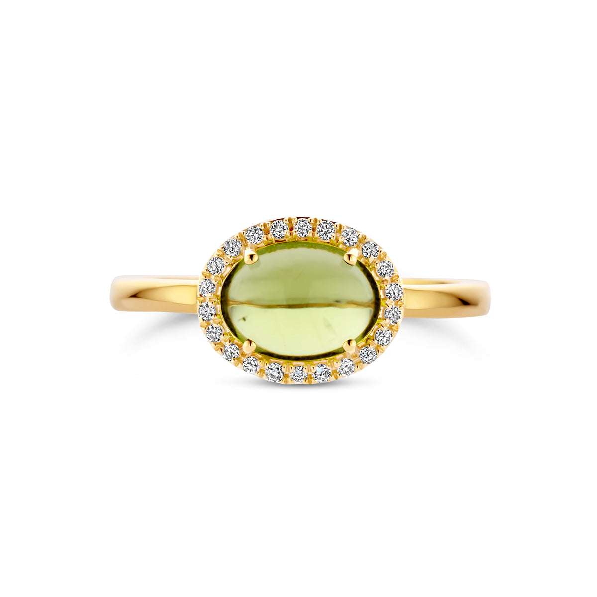 14kt geelgouden ring met peridoot en diamant 0.09ct HSI | mt 17 3/4