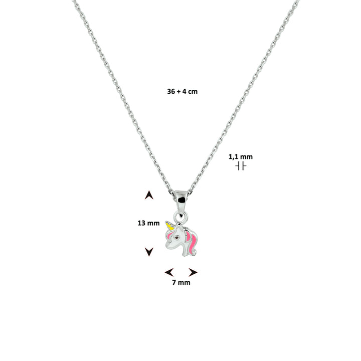 Zilveren collier emaille eenhoorn | 36+4cm