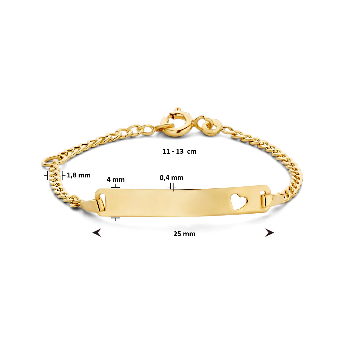 9krt geelgouden graveerarmband gourmette hart plaat 4mm | 11-13cm
