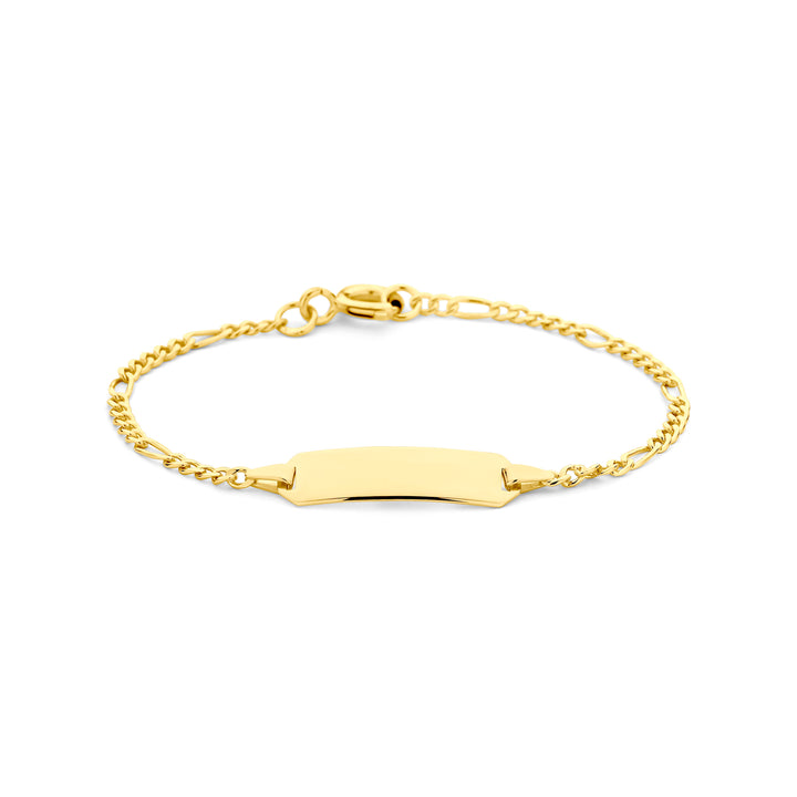 14krt geelgouden graveerarmband figaro plaat 5,0mm | 11-13cm