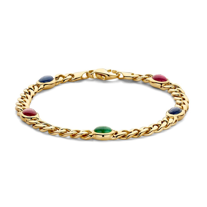 14krt geelgouden "maxima" armband met robijn, saffier en smaragd 8,5mm  | 19,5cm