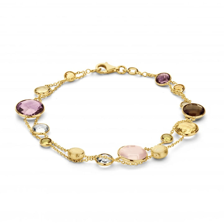 14krt geelgouden armband met citrien, amethist, rookkwarts en blauw topaas | 19cm