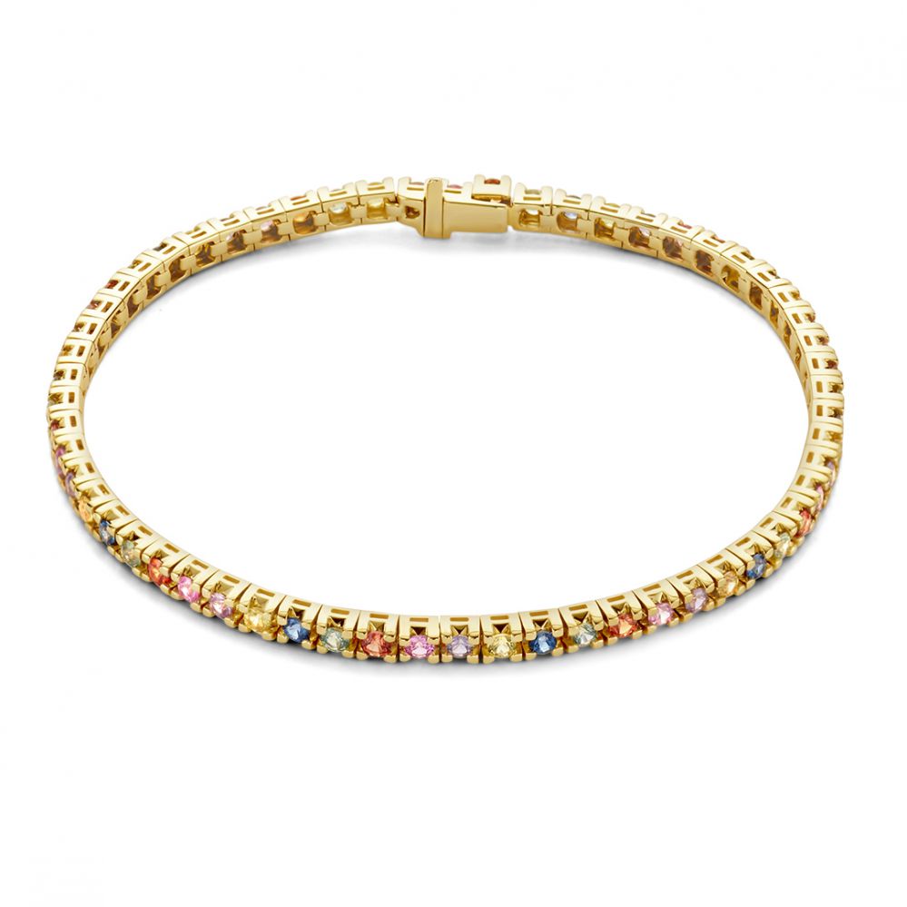 14krt geelgouden armband met regenboog saffier 3,65ct - 18cm