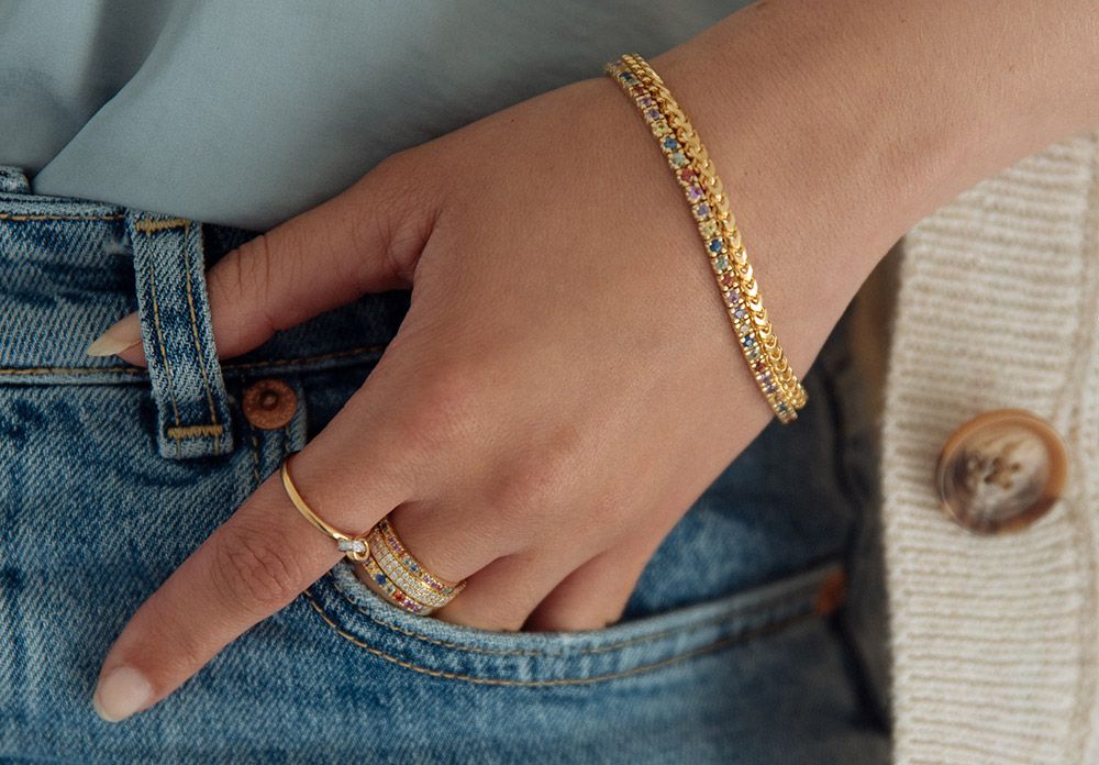 14krt geelgouden armband met regenboog saffier 3,65ct - 18cm