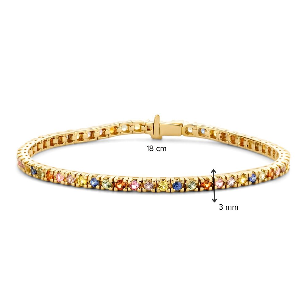 14krt geelgouden armband met regenboog saffier 3,65ct - 18cm