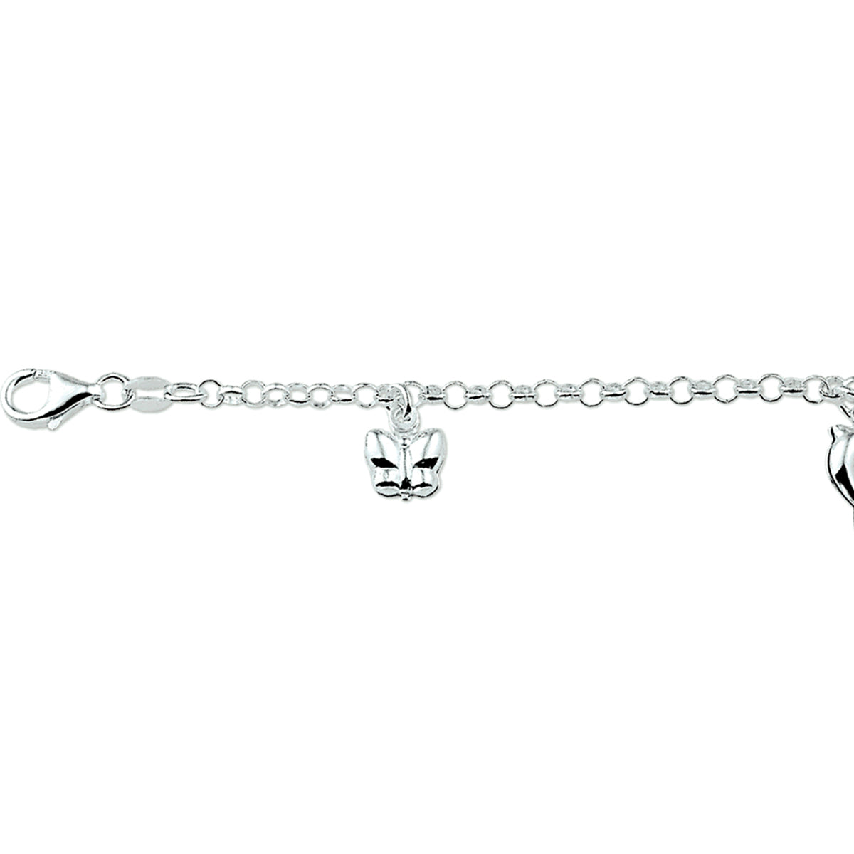 Zilveren armband met een bloem, hart en dolfijn | 15cm