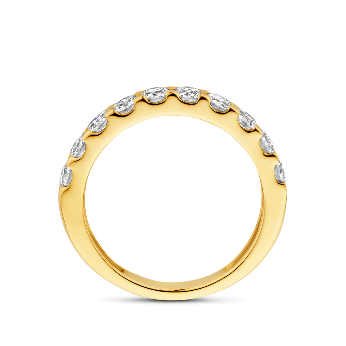 Facette - 14krt geelgouden memoire ring met LG diamant 10-1,00ct GHSI