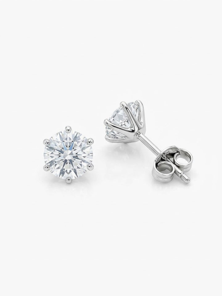 14krt witgouden oorstekers 6 poots met Lab grown diamant 2-2.12ct DVVS2 | incl. IGI certificaat
