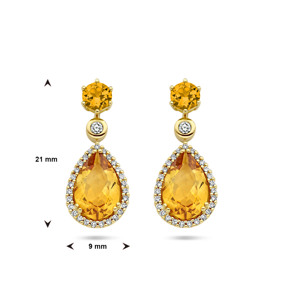 14krt geelgouden oorhangers citrien en diamant 0.19ct