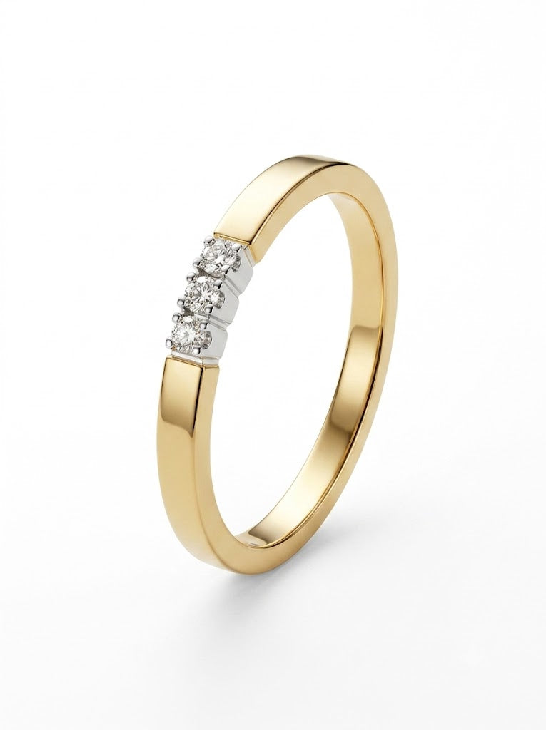 14krt bicolor gouden memoire ring 3-0.045ct TW-VS/SI