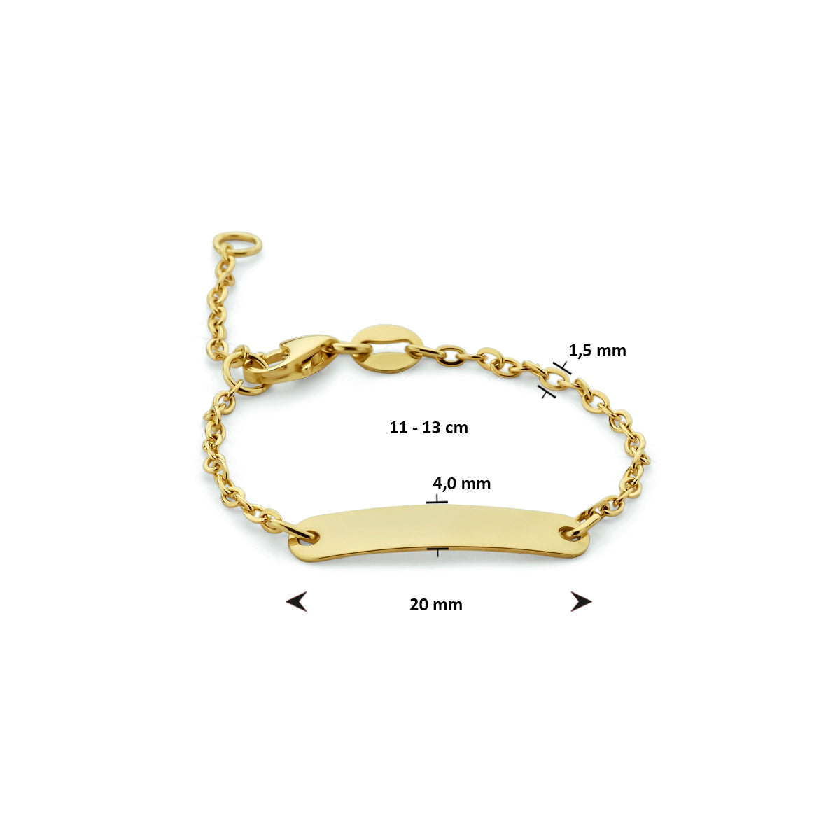 9krt geelgouden graveerarmband anker plaat 4mm | 11-13cm