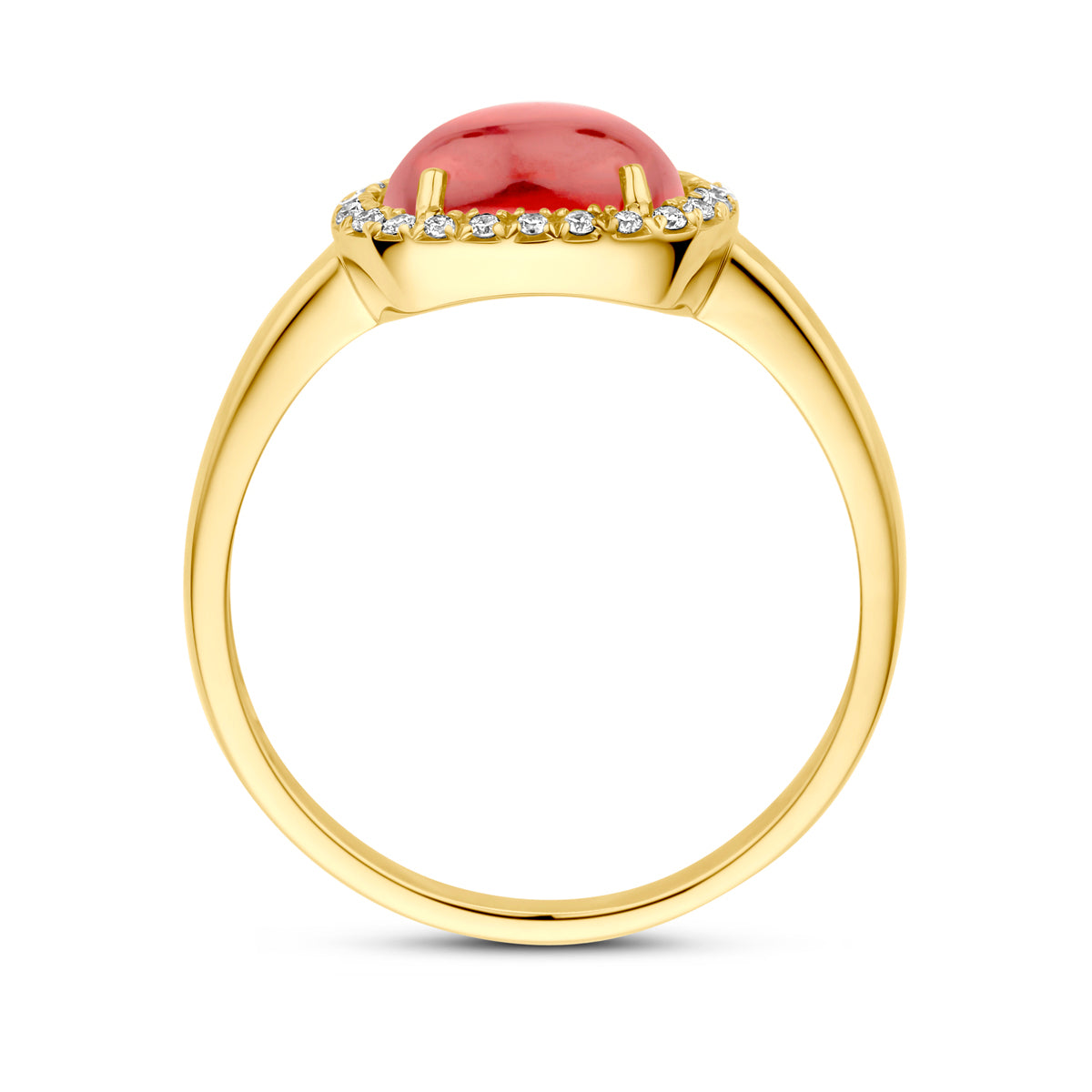 14kt geelgouden ring met granaat en diamant 0.09ct HSI | mt 18,5