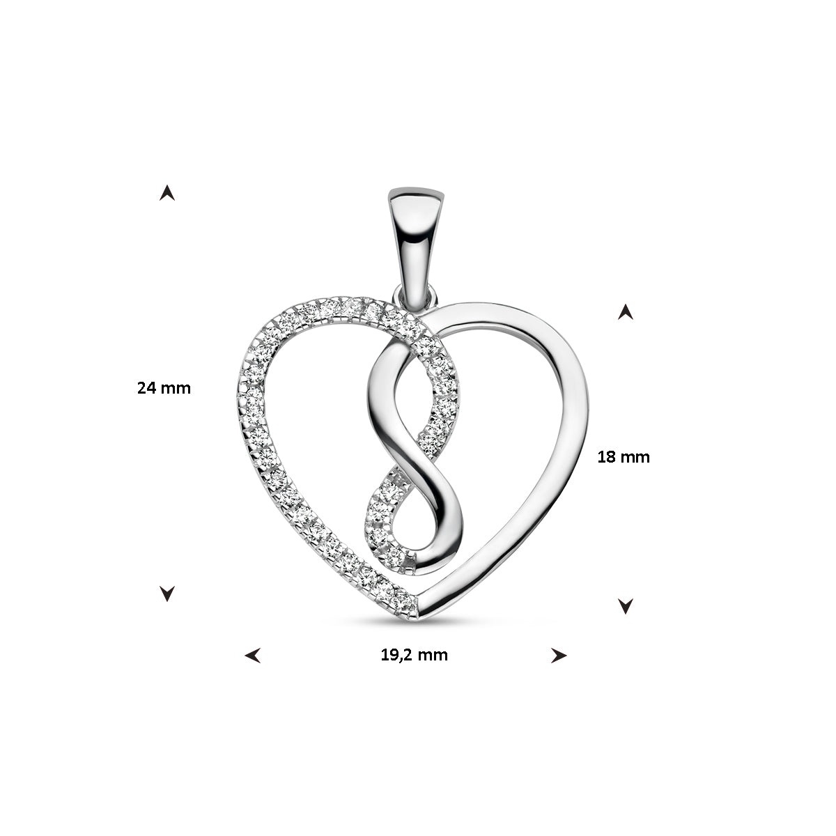 zilveren hanger hart en infinity zirkonia 18x19,2mm