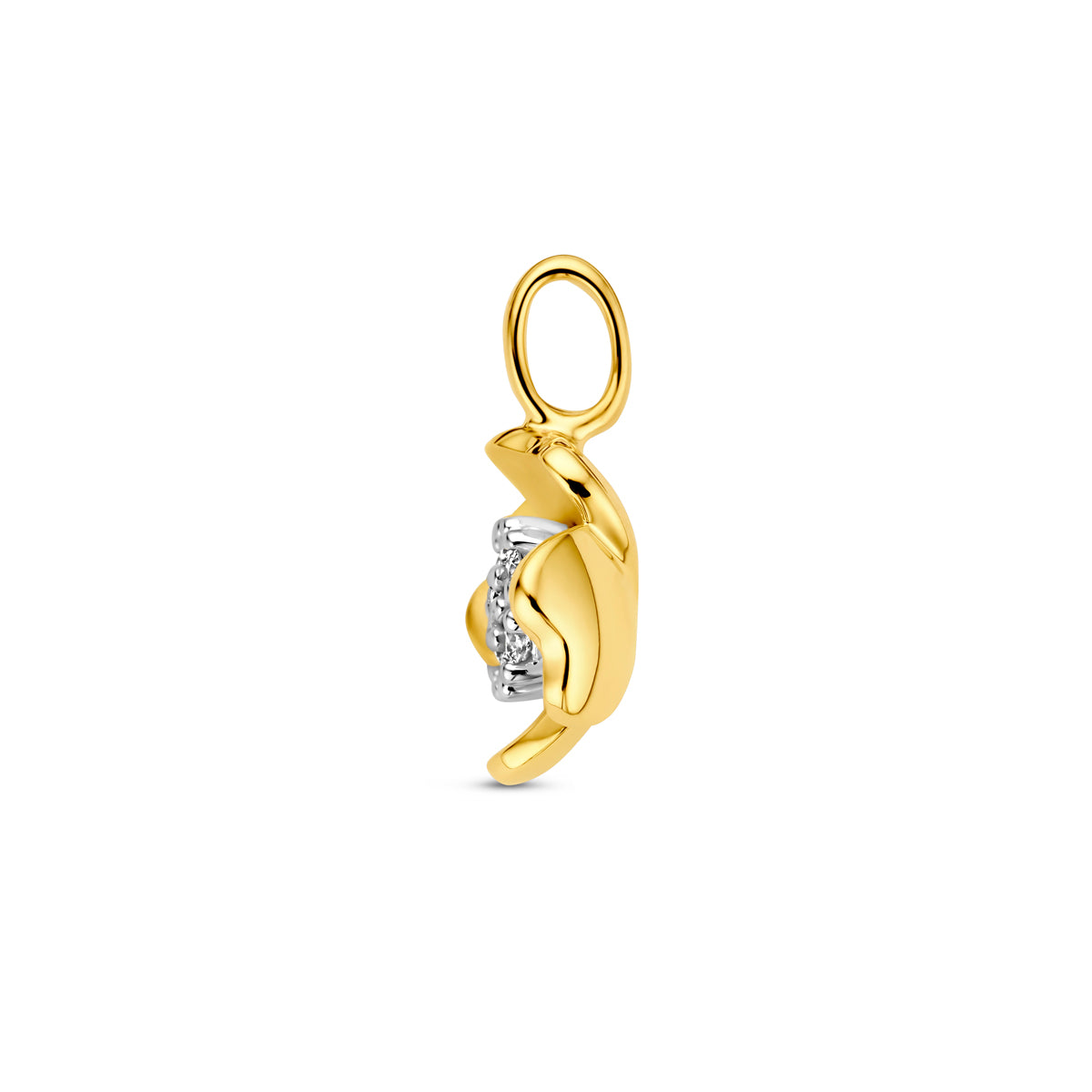 14krt bicolor gouden hanger "bloem" met diamant 0.11ct HSI