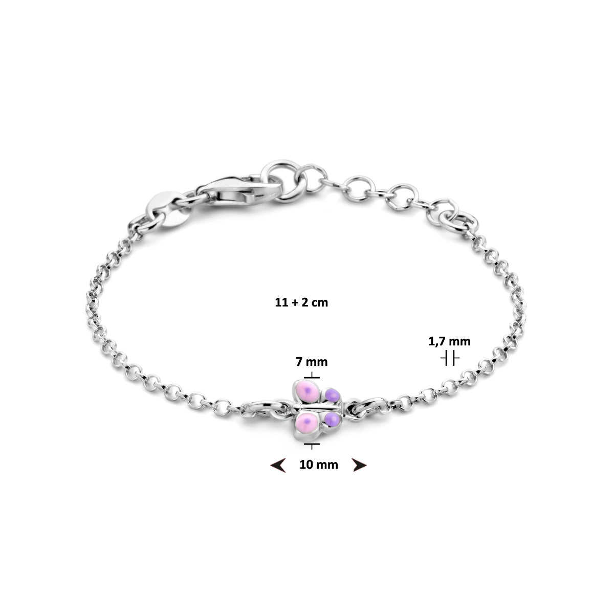 Zilveren armband vlinder emaille 1.7mm | 11-13cm