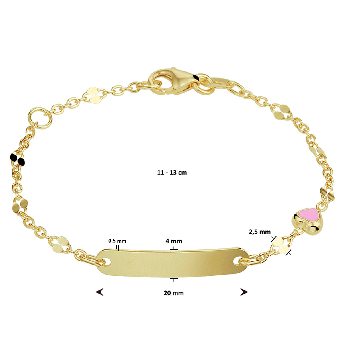 14krt geelgouden graveerarmband hart plaat 4mm | 11-13cm
