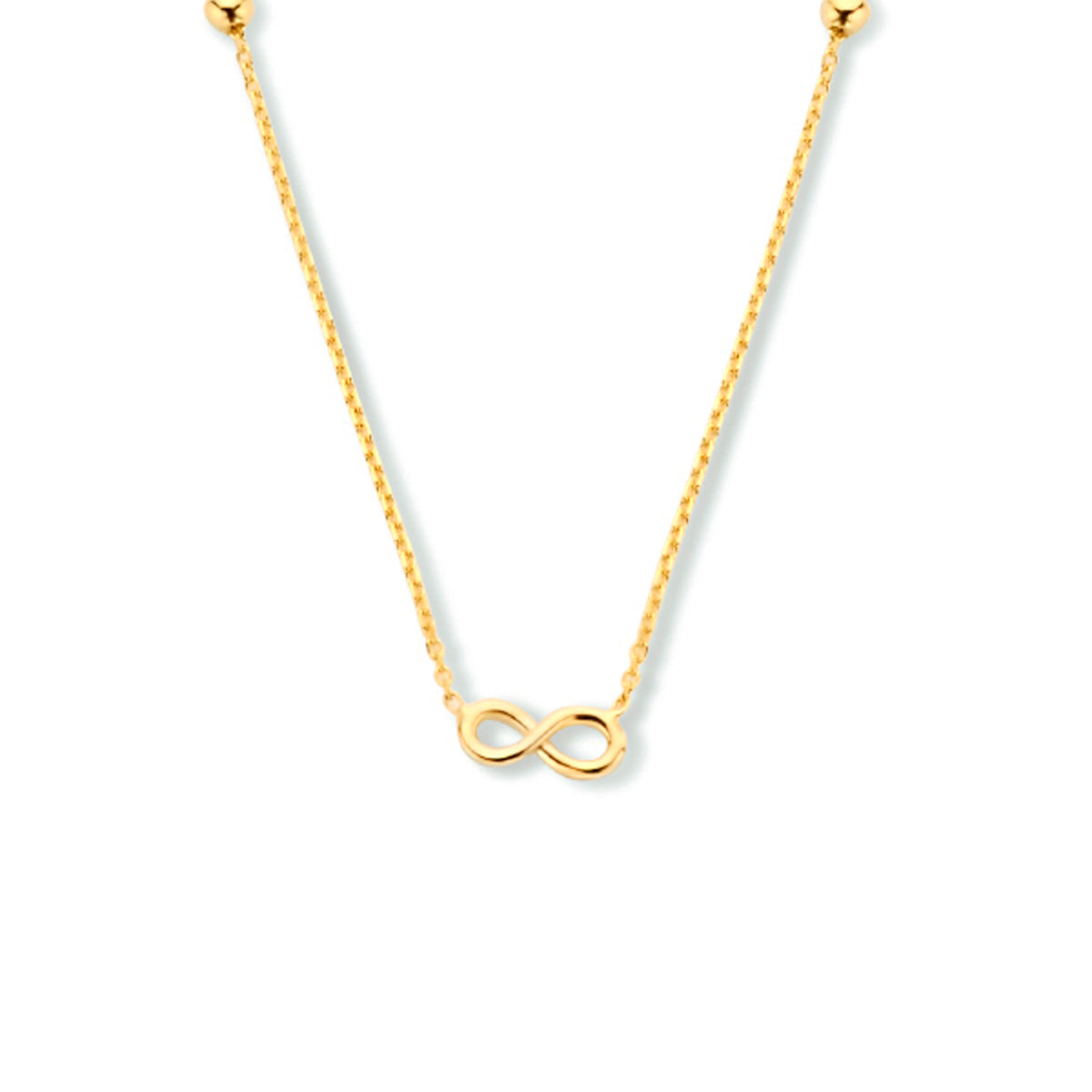 14krt geelgouden collier met het infinity teken en bolletjes 40-42-44cm