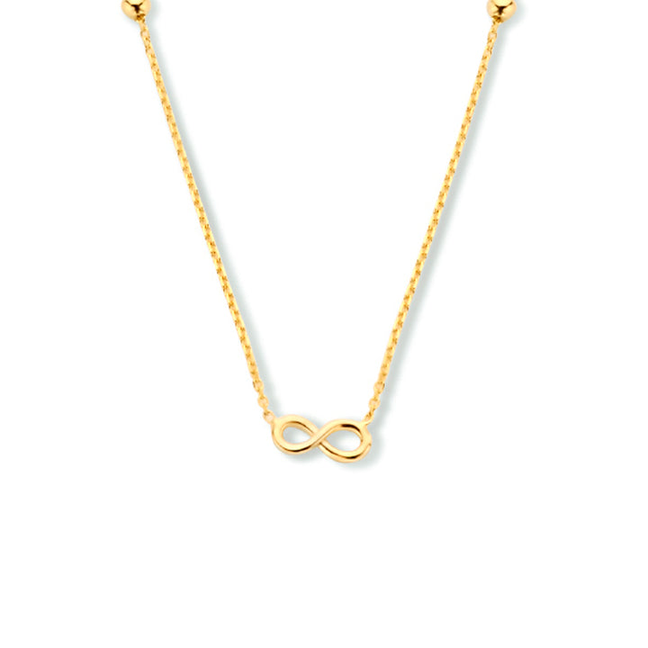 14krt geelgouden collier met het infinity teken en bolletjes 40-42-44cm