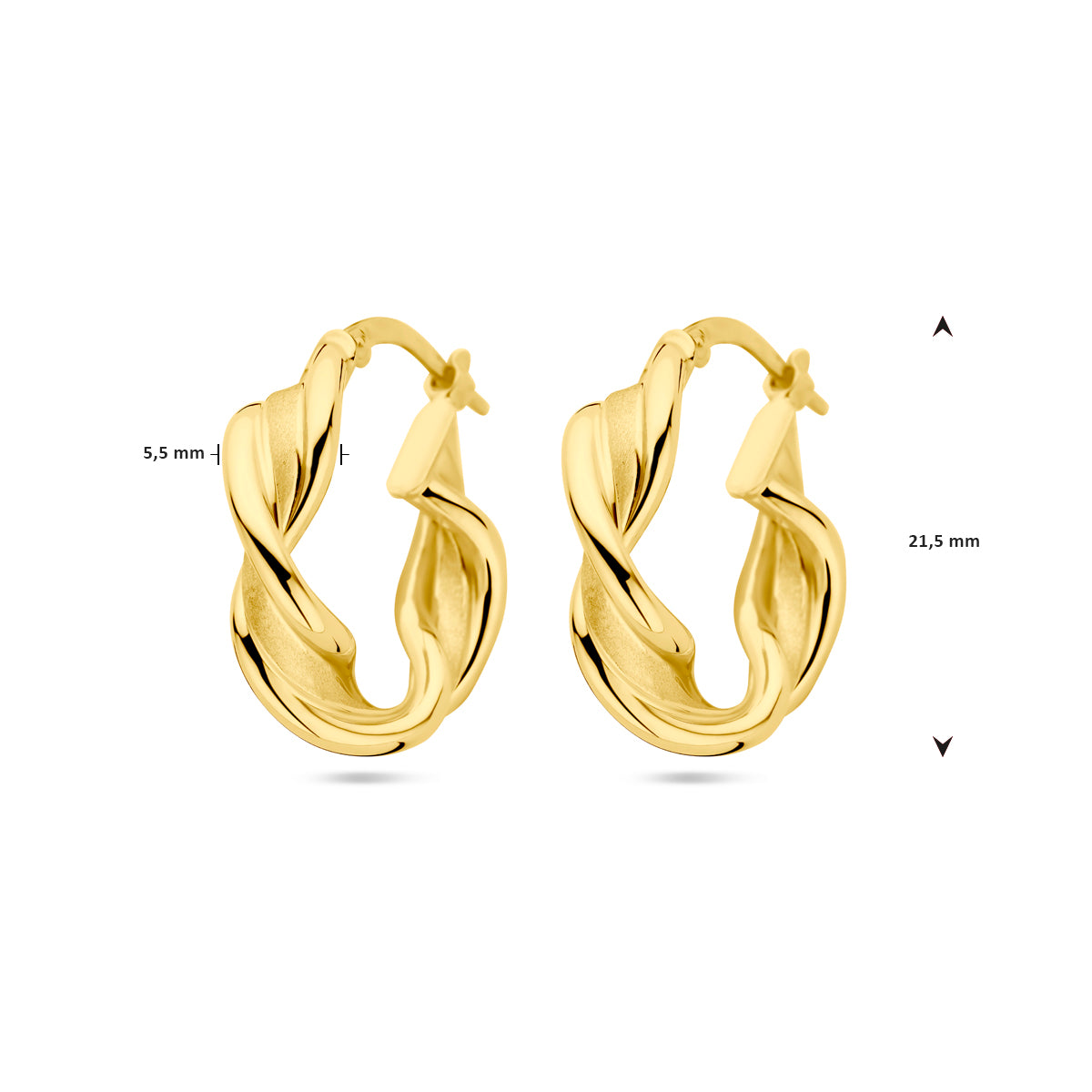 14krt geelgouden gedraaide oorringen 21,5mm