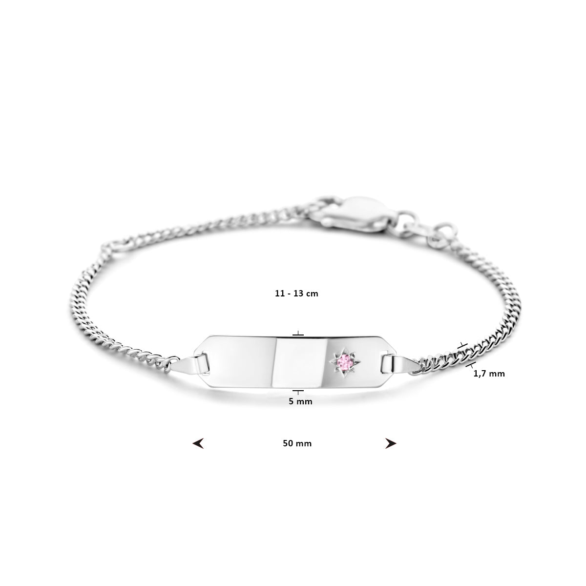 Zilveren graveerarmband roze zirkonia plaat 5,0mm | 11-13cm