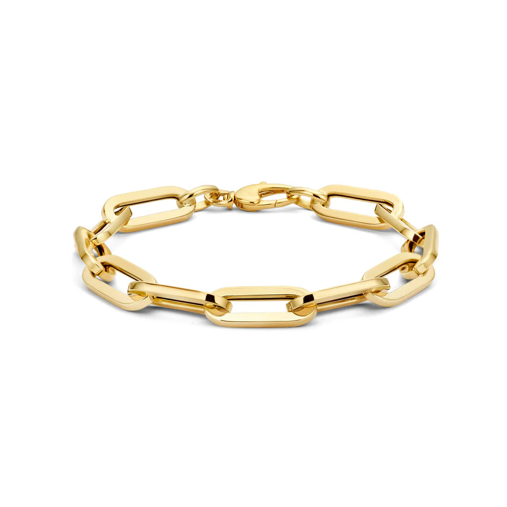 14krt geelgouden armband paperclip vierkante buis 8mm | 19,5cm