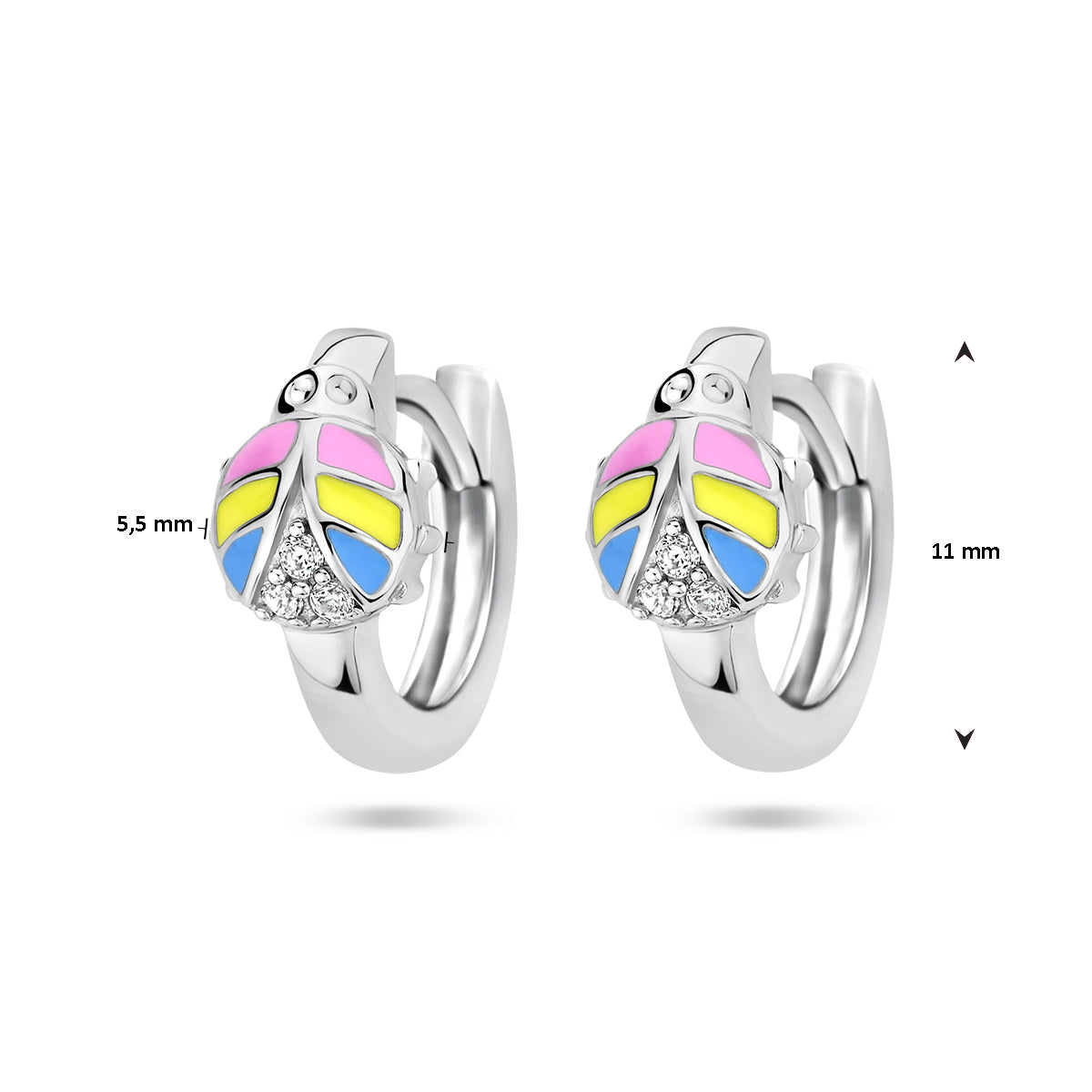 Zilveren klapoorringen lieveheersbeestje zirkonia | 11x5,5mm