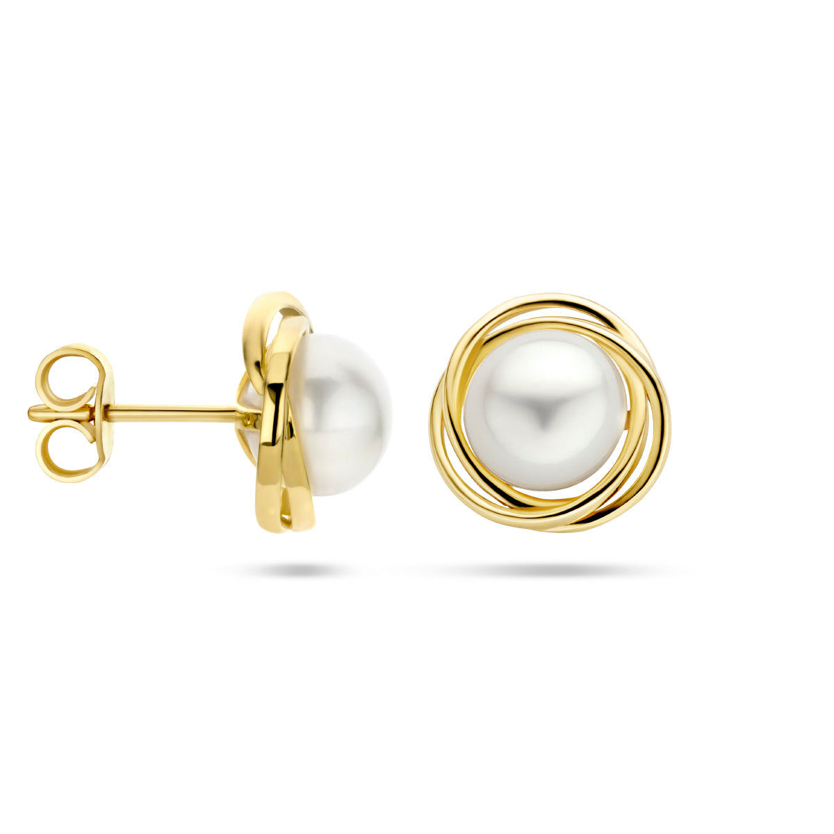 14krt geelgouden oorstekers met zoetwaterparel 8mm