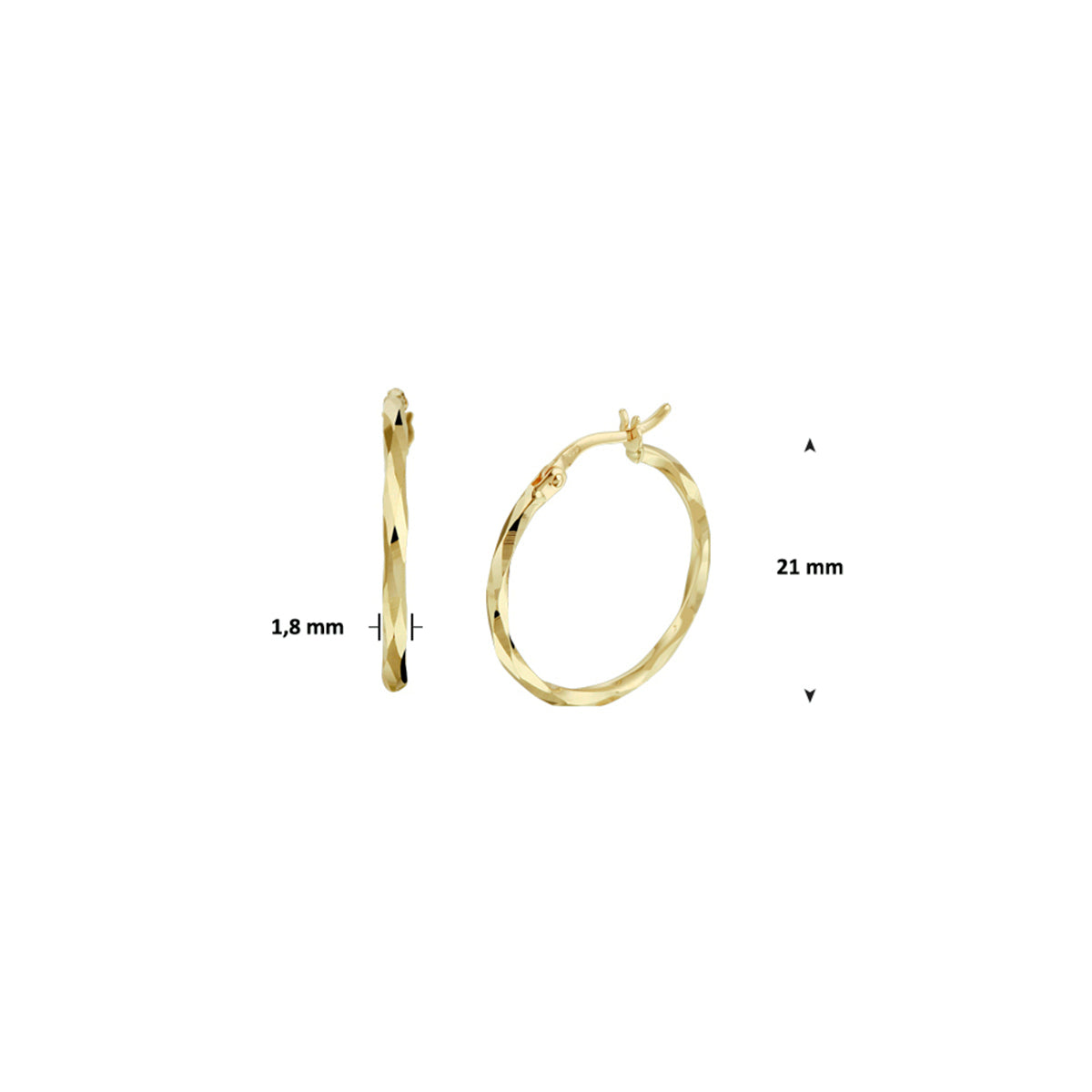 14krt geelgouden oorringen gediamanteerd  | 1,8x21mm