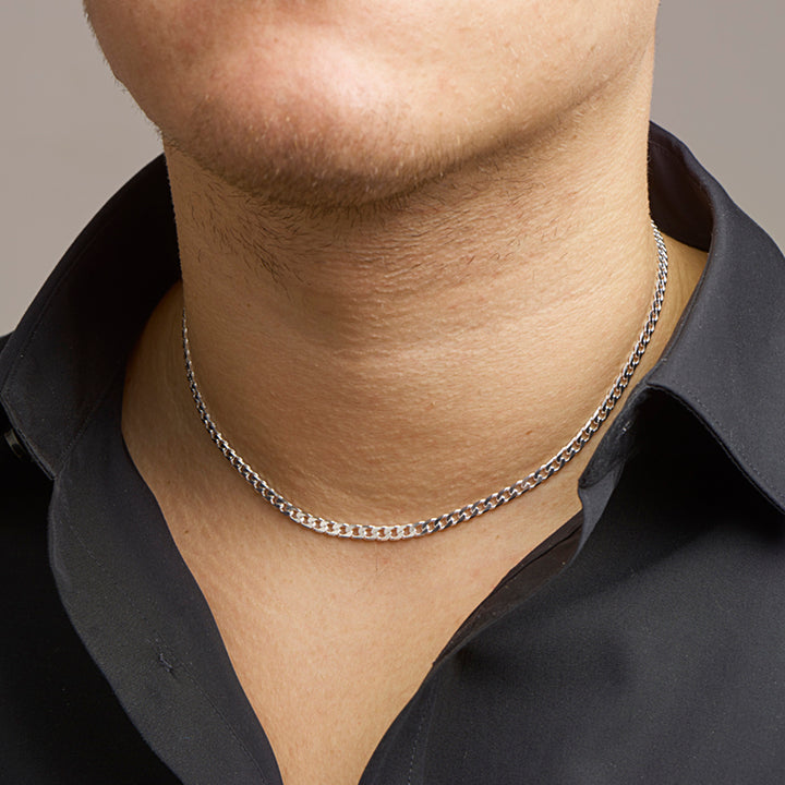 Zilveren lengtecollier - gourmette 6-zijdes geslepen 4mm
