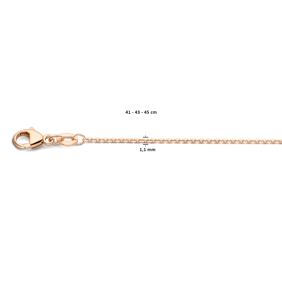 18krt roségouden lengtecollier anker gediamanteerd 1.1mm | 41-43-45cm